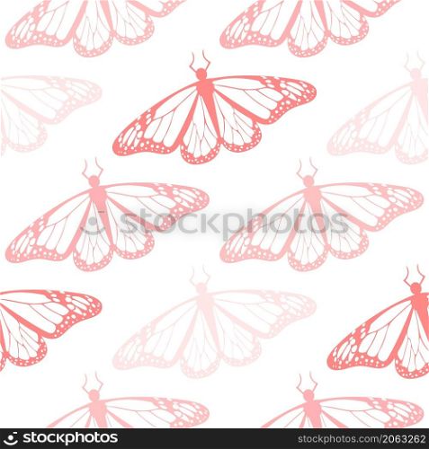 Butterflies seamless pattern vector illustration. Monochrome background with pink butterflies. Template for fabric, print, packaging, wallpaper and fabric. Butterflies seamless pattern vector illustration