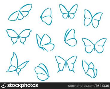Butterflies silhouettes for symbols, icons and tattoos design