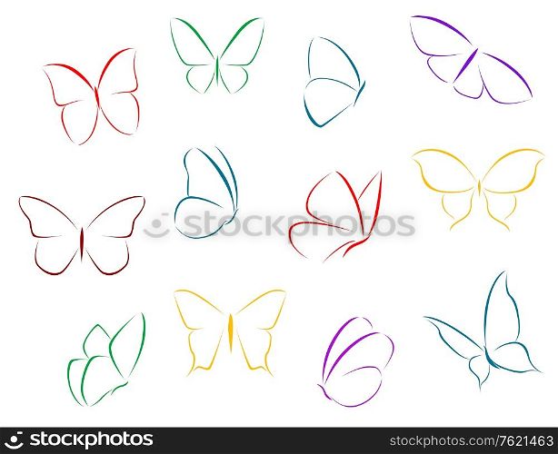 Butterflies silhouettes isolated on white background for fragility concept design