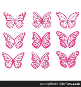 Butterflies spring silhouettes. Earrings cut files templates on white background. Butterflies spring, Easter black silhouettes. Earrings cut files templates on white background