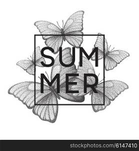 Butterflies. Summer. Stipple illustration with space for text. Vector illustration. Butterflies. Summer. Stipple illustration with space for text. Vector illustration EPS10