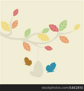 Butterflies take off from a cocoon on a branch. A vector illustration