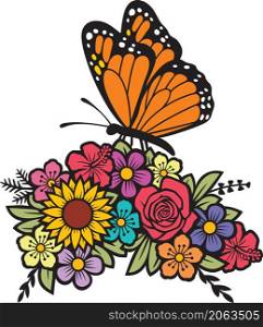 Butterfly and flowers color vector design