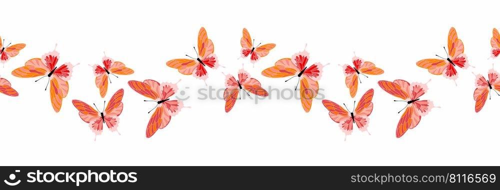 Butterfly border seamless pattern, banner, background