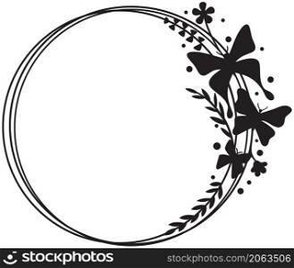 Butterfly circle frame with plants and flowers vector design