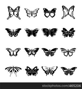 Butterfly collection icons set. Simple illustration of 16 butterfly collection vector icons for web. Butterfly collection icons set, simple style