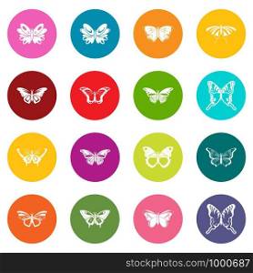Butterfly collection icons set vector colorful circles isolated on white background . Butterfly collection icons set colorful circles vector