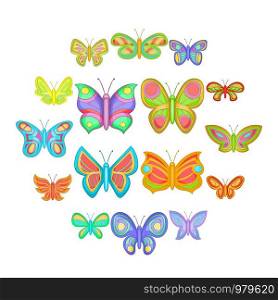 Butterfly fairy icons set. Cartoon illustration of 16 butterfly vector icons for web. Butterfly fairy icons set, cartoon style