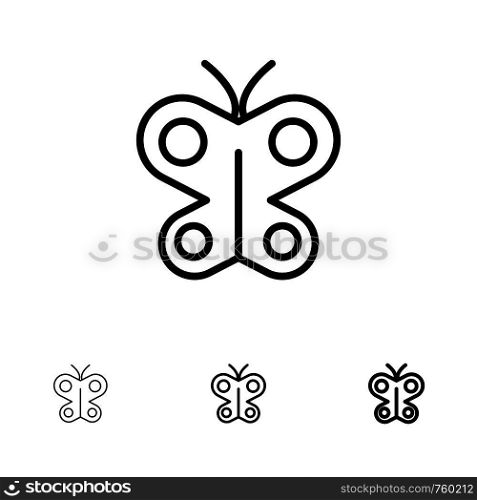 Butterfly, Fly, Insect, Spring Bold and thin black line icon set