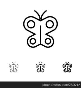 Butterfly, Fly, Insect, Spring Bold and thin black line icon set