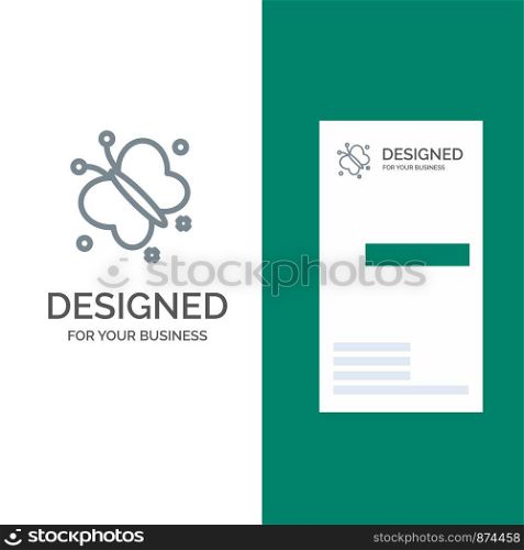 Butterfly, Fly, Spring, Beauty Grey Logo Design and Business Card Template