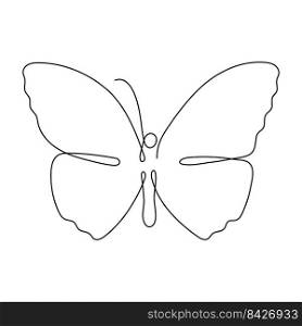 Butterfly flying continuous line art drawing. One line butter fly insect. Vector isolated on white.. Butterfly flying continuous line art drawing.