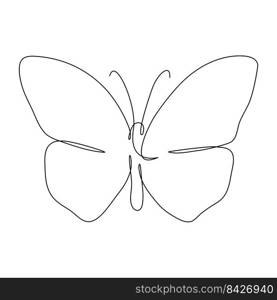 Butterfly flying continuous line art drawing. One line butter fly insect. Vector isolated on white.. Butterfly flying continuous line art drawing.