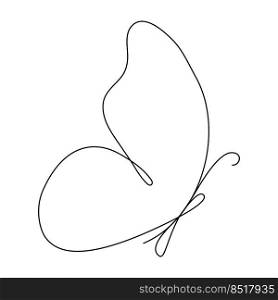 Butterfly flying continuous line art drawing. One line butter fly insect. Vector isolated on white.	
