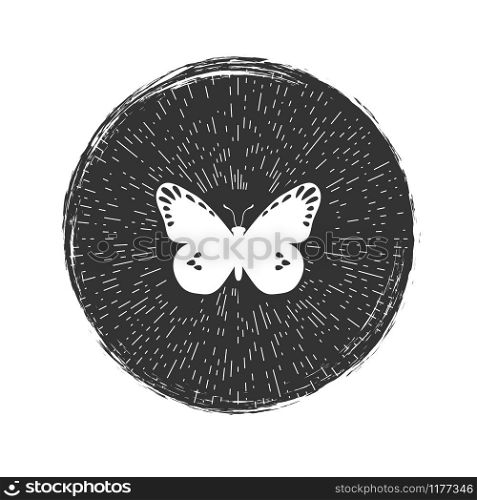 Butterfly hipster emblem vector design with grunge effect. Butterfly grunge hipster emblem