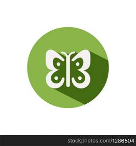 Butterfly. Icon on a green circle. Spring glyph vector illustration