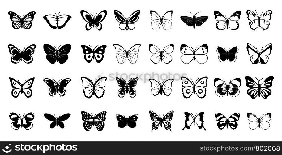 Butterfly icon set. Simple set of butterfly vector icons for web design isolated on white background. Butterfly icon set, simple style