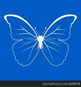 Butterfly icon white isolated on blue background vector illustration. Butterfly icon white