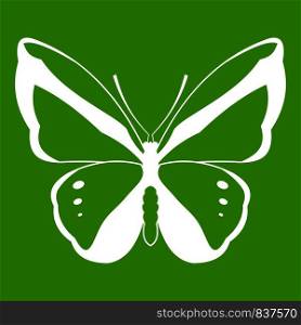Butterfly icon white isolated on green background. Vector illustration. Butterfly icon green
