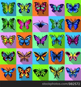 Butterfly icons set. Flat illustration of 25 butterfly vector icons for web. Butterfly icons set, flat style