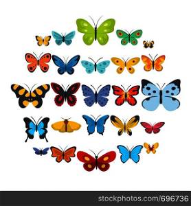 Butterfly icons set. Flat illustration of 25 butterfly vector icons isolated on white background. Butterfly icons set, flat style