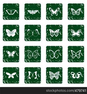 Butterfly icons set in grunge style green isolated vector illustration. Butterfly icons set grunge