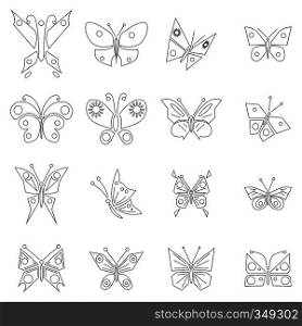 Butterfly icons set in outline style isolated on white background. Butterfly icons set, outline style