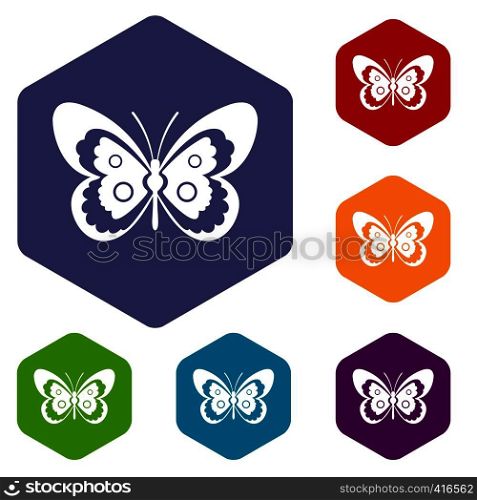Butterfly icons set rhombus in different colors isolated on white background. Butterfly icons set
