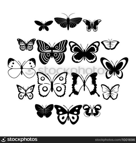 Butterfly icons set. Simple illustration of 16 butterfly vector icons for web. Butterfly icons set, simple style