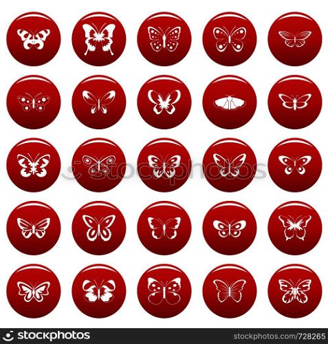 Butterfly icons set. Simple illustration of 25 butterfly vector icons red isolated. Butterfly icons set vetor red