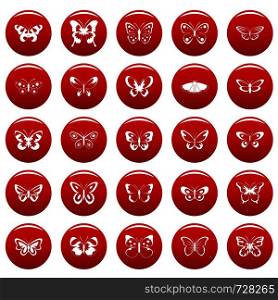 Butterfly icons set. Simple illustration of 25 butterfly vector icons red isolated. Butterfly icons set vetor red