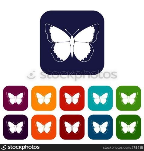 Butterfly icons set vector illustration in flat style In colors red, blue, green and other. Butterfly icons set
