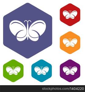 Butterfly icons vector colorful hexahedron set collection isolated on white. Butterfly icons vector hexahedron