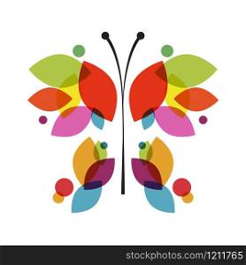 butterfly in abstract shape with colorful leaves. Vector illustration
