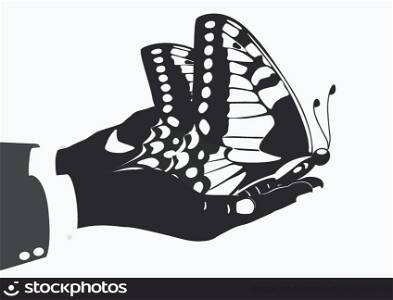 Butterfly in his hands