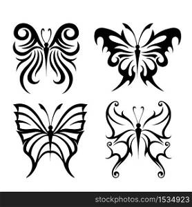 Butterfly Insect Animal black tattoo and silhouettes Icon Vector
