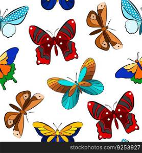 Butterfly insect isolated vector illustration. Cartoon colorful seamless pattern template. Graphic outline sticker drawing. Doodle fly animal icon set.