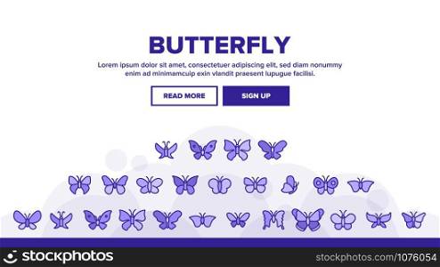 Butterfly Landing Web Page Header Banner Template Vector. Beautiful Decorative And Exotic Butterfly, Monarch And Moth Illustration. Butterfly Landing Header Vector