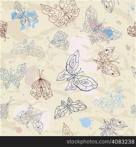 Butterfly. Nature seamless background. Hand drawn illustration.