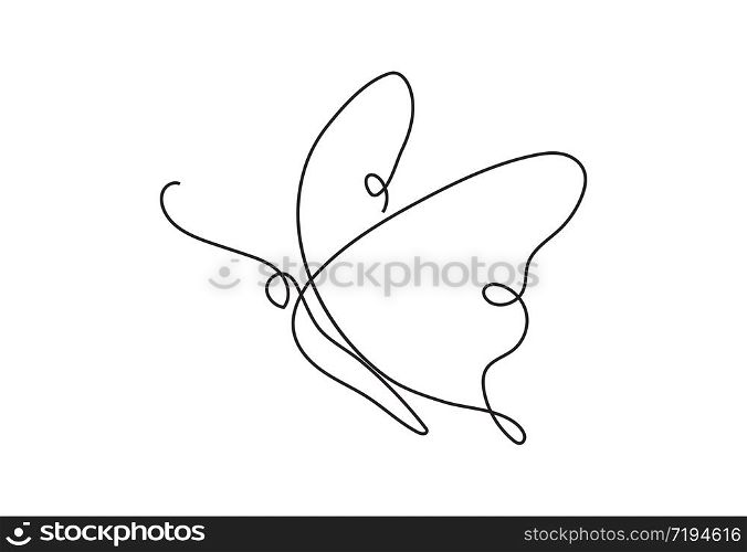 Butterfly one continuous line drawing element isolated on white background for logo or decorative element. one line art