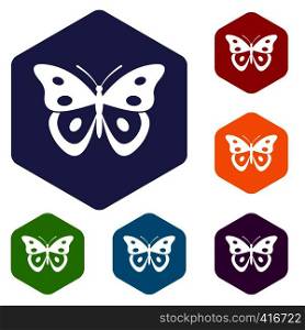 Butterfly pierid icons set rhombus in different colors isolated on white background. Butterfly pierid icons set