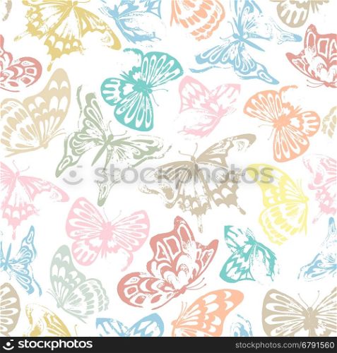 Butterfly Seamless Background Pattern. Wrapping Paper Hand Drawn Design.. Butterfly Pattern