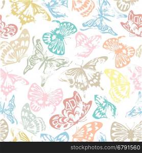 Butterfly Seamless Background Pattern. Wrapping Paper Hand Drawn Design.. Butterfly Pattern
