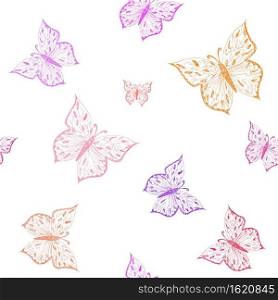 Butterfly seamless pattern. Ornamental hand drawn sketched colorful  vector illustration, isolated on white background.. Butterfly seamless pattern. Ornamental hand drawn sketched colorful  vector illustration, isolated on white background
