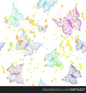 Butterfly seamless pattern. Ornamental hand drawn sketched colorful  vector illustration, isolated on white background.. Butterfly seamless pattern. Ornamental hand drawn sketched colorful  vector illustration, isolated on white background