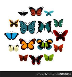 Butterfly set icons in flat style isolated on white background. Butterfly set flat icons