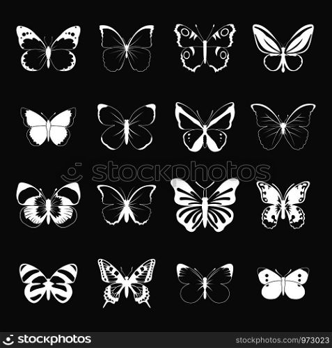 Butterfly set vector white isolated on grey background . Butterfly set grey vector