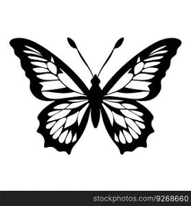 Butterfly silhouette in black and white colors. Vector illustration.