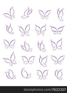 Butterfly silhouettes set for decoration or tattoo design