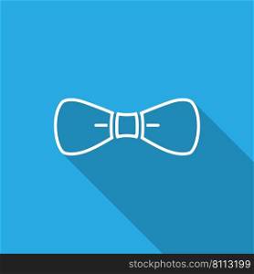 Butterfly tie in a white stroke with shadow. Icon on a blue background.